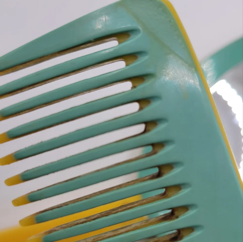 VTG Vanity Set | Mirror & Comb | Blue & Yellow | Dupont | Made in the USA